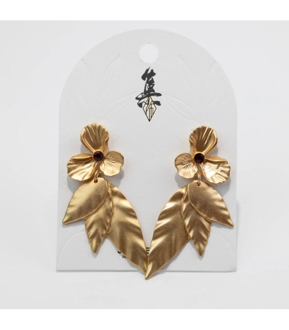 PENDIENTES FLOR CON HOJAS COLGANDO