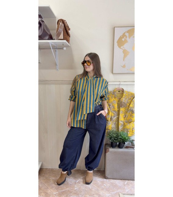 PANTALON VAQUERO FRUNCIDO