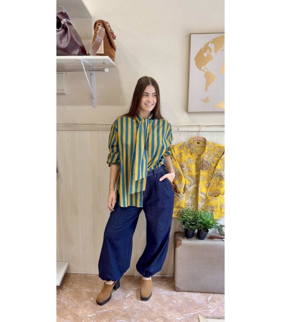 PANTALON VAQUERO FRUNCIDO