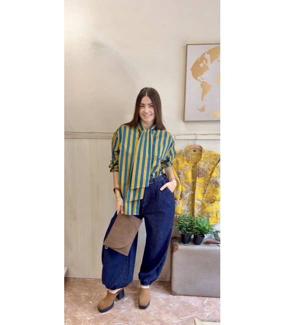 PANTALON VAQUERO FRUNCIDO