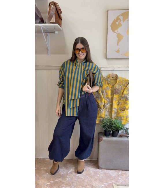 PANTALON VAQUERO FRUNCIDO