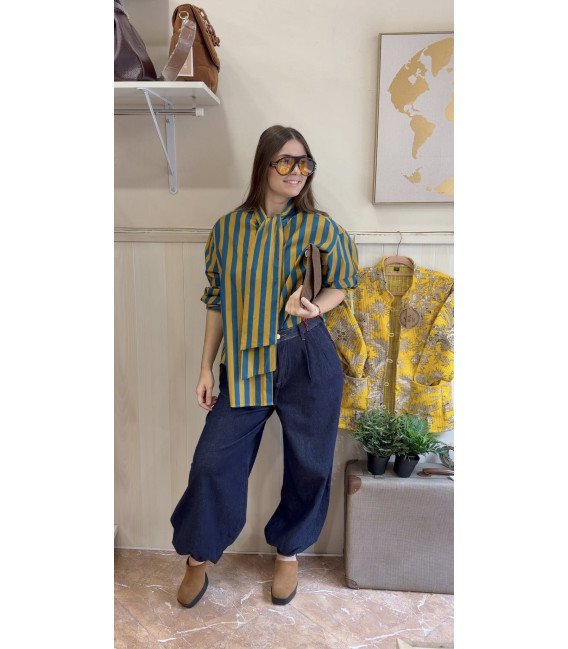 PANTALON VAQUERO FRUNCIDO